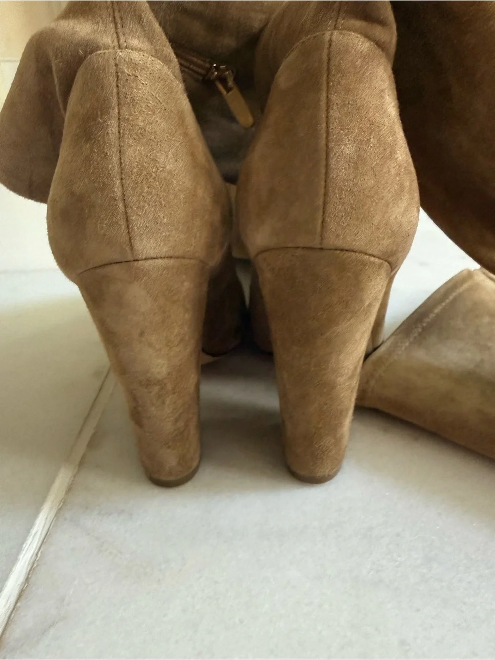 Sergio Rossi Over-the-Knee Suede Block Heel Boots - Taupe